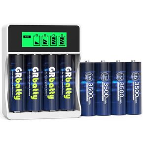 AA Rechargeable Batteries Lithium, 3500mWh 1.5V with 2 Hours Fast USB LCD Charger, for Household, Cordless Phones, Remote Controls, Electronics (8 Pack)
