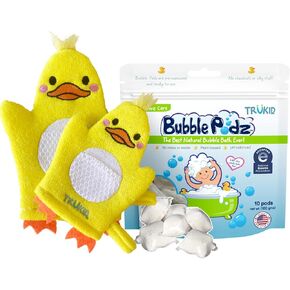 TruKid Unscented Bubble Podz & BubbleGlove Set – Fragrance-Free Pods and 2 Wash Gloves for Gentle Bathing
