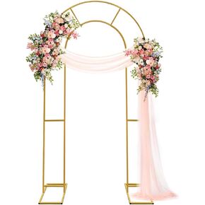 Double Arch Backdrop Stand Metal Open Arch Backdrop Frame U Shaped Wedding Arches for Ceremony Baby Shower Garden Birthday Party Decoration (Gold, 7.2FT×4FT)