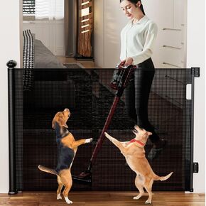 Reinforced 100 Inch Wide Retractable Baby Gate Indoor, 42’’ Tall Dog Gate Extra Wide with Child Lock, Length-Adjustable Mesh Gates Suitable for Stairs, Rooms, Doorways, Hallway, Kitchen in Kuwait