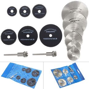 14 Pcs Mini Circular Saw Blades for Dremel Rotary Tools with 12 Pcs Cutting Wheel and 2 Pcs 1/8 Inch Shank Extension Rod Suitable for Wood, Plastic, Soft Metal Cutting
