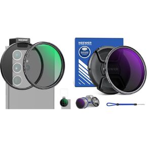 NEEWER CPL Filter for Phone, 67mm Camera Lens Polarizing Filter with Metal Cold Shoe Phone Clip Compatible with iPhone and 67mm ND2-400 (1-9 Stops) Variable ND Filter