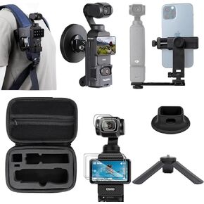 PellKing Accessories Kit for OSMO Pocket 3,Including Hard Shell case,Magnetic Mount,Desktop Base Mount,Mini Tripod,Mobile Phone Holder,Screen Protector,Backpack Clip,and Other