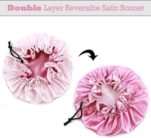 2pcs Double Layer Reversible Satin Hair Bonnet Sleep Cap with Adjustable Drawstring for Kids Infant Toddler in Saudi Arabia