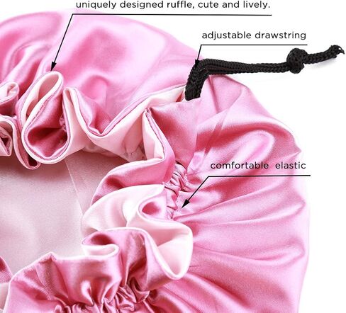 2pcs Double Layer Reversible Satin Hair Bonnet Sleep Cap with Adjustable Drawstring for Kids Infant Toddler in Saudi Arabia
