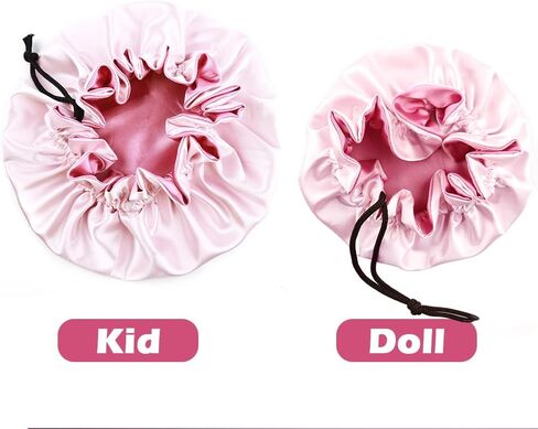 2pcs Double Layer Reversible Satin Hair Bonnet Sleep Cap with Adjustable Drawstring for Kids Infant Toddler in Saudi Arabia