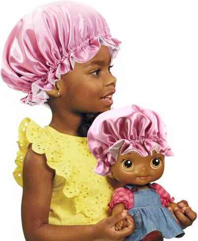 2pcs Double Layer Reversible Satin Hair Bonnet Sleep Cap with Adjustable Drawstring for Kids Infant Toddler in Saudi Arabia