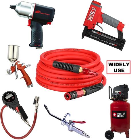Hybrid Air Hose 1/4 In. x 50 ft, Lightweight, Flexible, Durable Air Compressor Hose with Aluminum Universal Quick Coupler and Industrial Plug, Red in Saudi Arabia