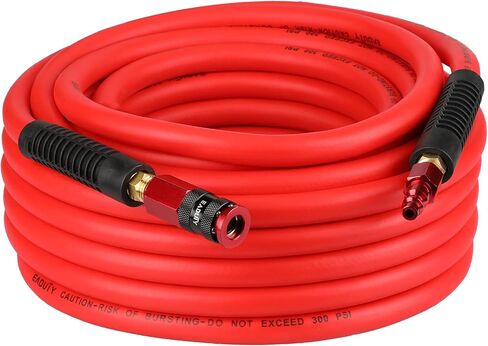 Hybrid Air Hose 1/4 In. x 50 ft, Lightweight, Flexible, Durable Air Compressor Hose with Aluminum Universal Quick Coupler and Industrial Plug, Red in Saudi Arabia