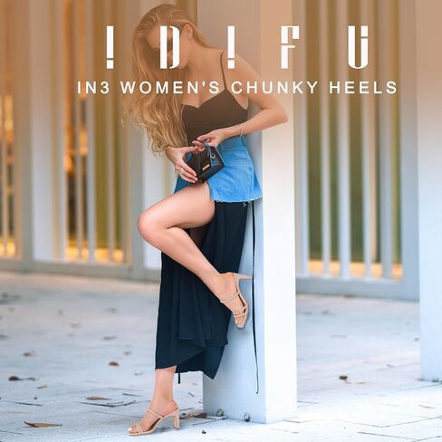 IDIFU IN3 Strappy Heels High Chunky Block Square Open Toe Slip On Slide Heels Mules Wedding Bridal Bride Prom Party Dress Shoes for Women Dressy Comfortable Cute Fashion Trendy Heeled Sandals in Saudi Arabia