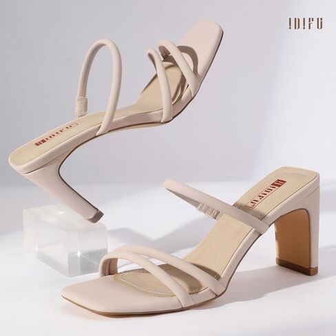 IDIFU IN3 Strappy Heels High Chunky Block Square Open Toe Slip On Slide Heels Mules Wedding Bridal Bride Prom Party Dress Shoes for Women Dressy Comfortable Cute Fashion Trendy Heeled Sandals in Saudi Arabia