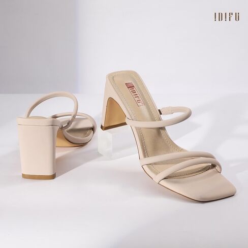 IDIFU IN3 Strappy Heels High Chunky Block Square Open Toe Slip On Slide Heels Mules Wedding Bridal Bride Prom Party Dress Shoes for Women Dressy Comfortable Cute Fashion Trendy Heeled Sandals in Saudi Arabia