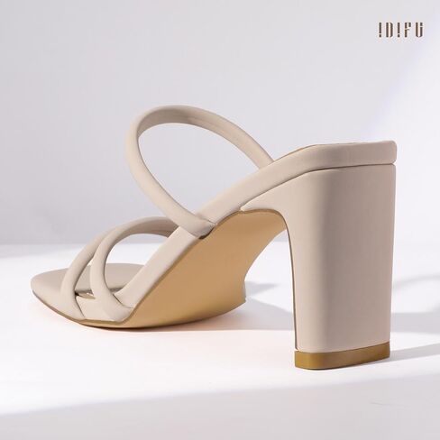IDIFU IN3 Strappy Heels High Chunky Block Square Open Toe Slip On Slide Heels Mules Wedding Bridal Bride Prom Party Dress Shoes for Women Dressy Comfortable Cute Fashion Trendy Heeled Sandals in Saudi Arabia
