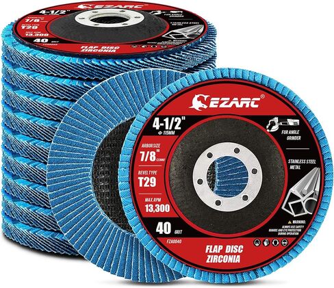 EZARC Flap Discs 40 Grit, 4 1/2 x 7/8-Inch Flap Sanding Disc, Type 29 Zirconia Grinding Wheel for Stainless Steel, Sheet Metal (10 Pack) in Saudi Arabia