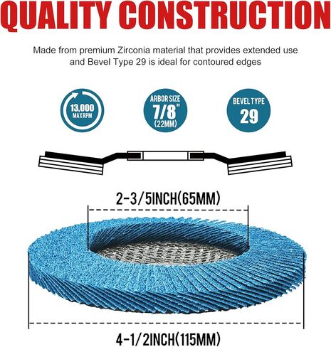 EZARC Flap Discs 40 Grit, 4 1/2 x 7/8-Inch Flap Sanding Disc, Type 29 Zirconia Grinding Wheel for Stainless Steel, Sheet Metal (10 Pack) in Saudi Arabia