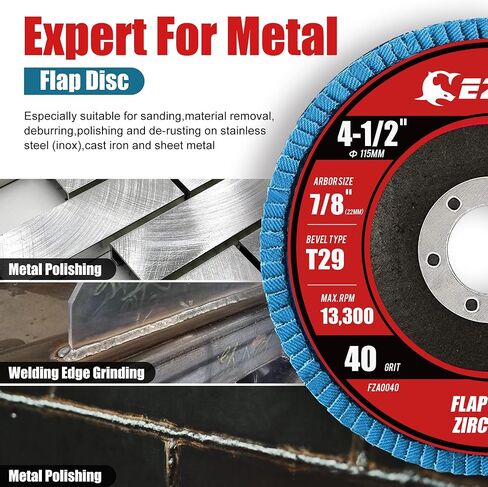 EZARC Flap Discs 40 Grit, 4 1/2 x 7/8-Inch Flap Sanding Disc, Type 29 Zirconia Grinding Wheel for Stainless Steel, Sheet Metal (10 Pack) in Saudi Arabia