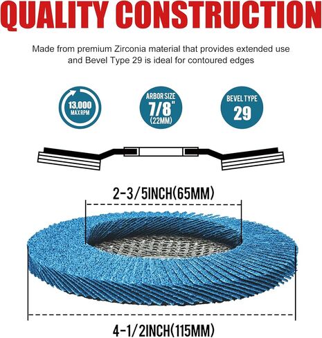 EZARC Flap Discs 40 Grit, 4 1/2 x 7/8-Inch Flap Sanding Disc, Type 29 Zirconia Grinding Wheel for Stainless Steel, Sheet Metal (10 Pack) in Saudi Arabia