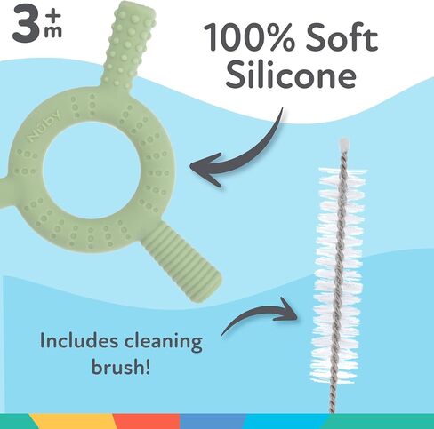 Nuby Hollow Tube Silicone Teething Toy - (2-Pack) Baby Teething Sticks - 3+ Months - Blue and Green in Saudi Arabia