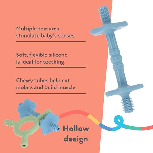 Nuby Hollow Tube Silicone Teething Toy - (2-Pack) Baby Teething Sticks - 3+ Months - Blue and Green in Saudi Arabia
