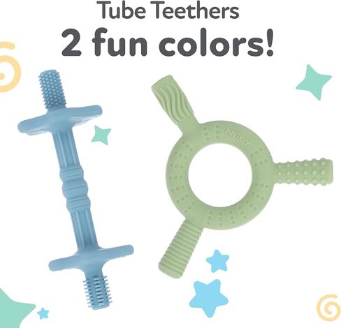 Nuby Hollow Tube Silicone Teething Toy - (2-Pack) Baby Teething Sticks - 3+ Months - Blue and Green in Saudi Arabia