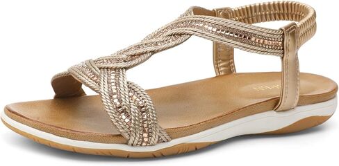 UBFEN Flat Sandals For Women Dressy Walking Comfortable Sandal With Rhinestone Braid Elastic Strap Summer Vacation in Kuwait