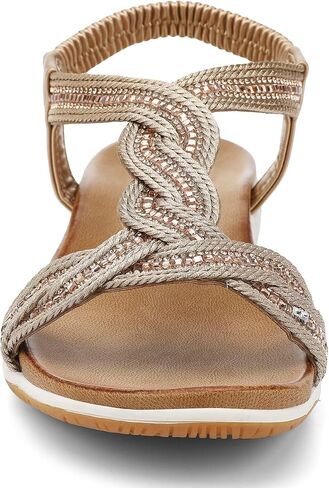 UBFEN Flat Sandals For Women Dressy Walking Comfortable Sandal With Rhinestone Braid Elastic Strap Summer Vacation in Kuwait