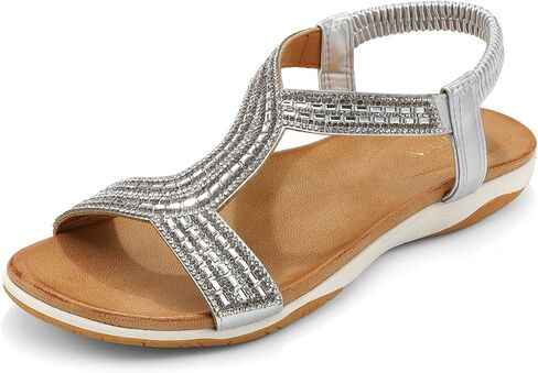 UBFEN Flat Sandals For Women Dressy Walking Comfortable Sandal With Rhinestone Braid Elastic Strap Summer Vacation in Kuwait