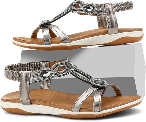 UBFEN Flat Sandals For Women Dressy Arch Support Comfortable Casual Sandal With 2026 Rhinestone Braid Elastic Strap Summer Vacation in Saudi Arabia