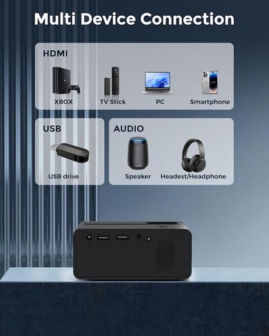 Cibest Mini Projector ، 2025 تم ترقية جهاز عرض الفيديو الكامل HD 1080p ، جهاز عرض فيلم صغير محمول ، متوافق مع iOS/Android/Windows/TV/Box/USB/HDMI in Saudi Arabia