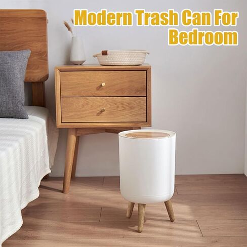 URALFA 7 L / 1.8 Gallon Round Trash Can with Lid, Small Bathroom Garbage Can with Pop-Up Lid, Dog Proof Trash Can, Waste Basket for Bedroom, Kitchen, Living Room, Office (White) in Saudi Arabia