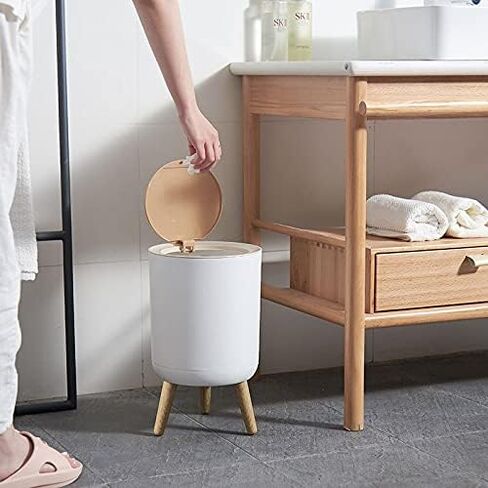 URALFA 7 L / 1.8 Gallon Round Trash Can with Lid, Small Bathroom Garbage Can with Pop-Up Lid, Dog Proof Trash Can, Waste Basket for Bedroom, Kitchen, Living Room, Office (White) in Saudi Arabia