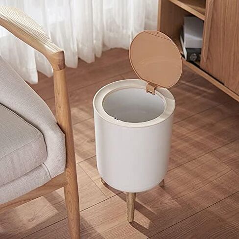 URALFA 7 L / 1.8 Gallon Round Trash Can with Lid, Small Bathroom Garbage Can with Pop-Up Lid, Dog Proof Trash Can, Waste Basket for Bedroom, Kitchen, Living Room, Office (White) in Saudi Arabia