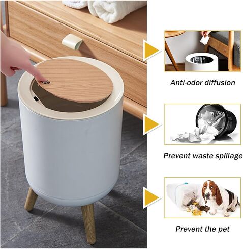 URALFA 7 L / 1.8 Gallon Round Trash Can with Lid, Small Bathroom Garbage Can with Pop-Up Lid, Dog Proof Trash Can, Waste Basket for Bedroom, Kitchen, Living Room, Office (White) in Saudi Arabia