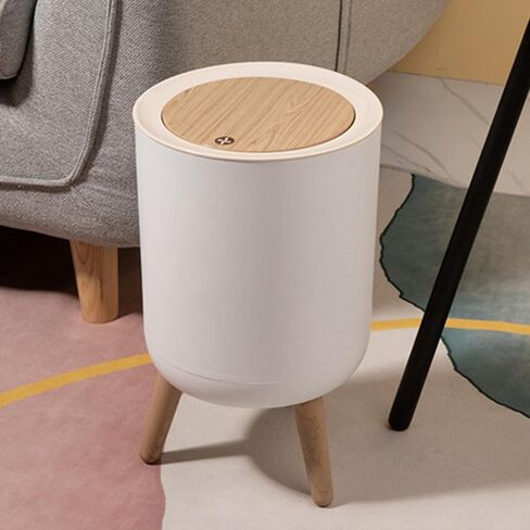 URALFA 7 L / 1.8 Gallon Round Trash Can with Lid, Small Bathroom Garbage Can with Pop-Up Lid, Dog Proof Trash Can, Waste Basket for Bedroom, Kitchen, Living Room, Office (White) in Saudi Arabia