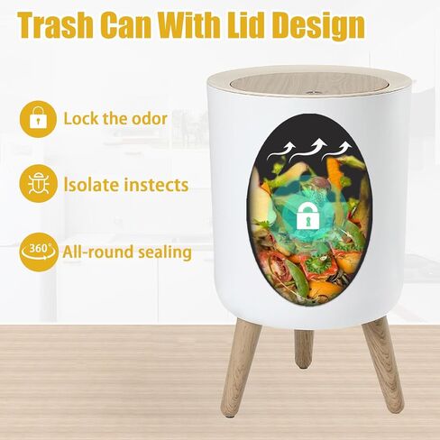 URALFA 7 L / 1.8 Gallon Round Trash Can with Lid, Small Bathroom Garbage Can with Pop-Up Lid, Dog Proof Trash Can, Waste Basket for Bedroom, Kitchen, Living Room, Office (White) in Saudi Arabia