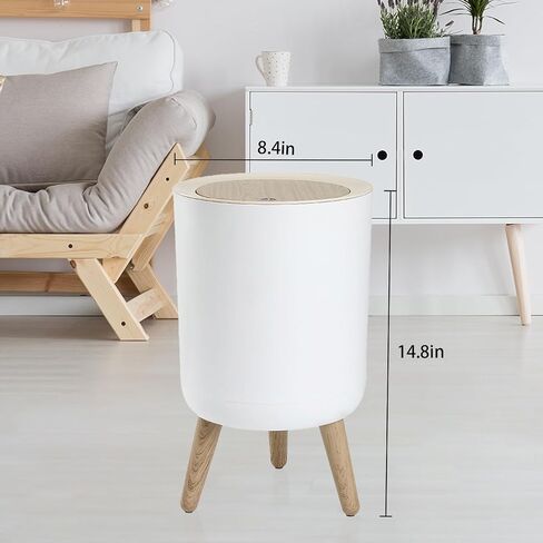 URALFA 7 L / 1.8 Gallon Round Trash Can with Lid, Small Bathroom Garbage Can with Pop-Up Lid, Dog Proof Trash Can, Waste Basket for Bedroom, Kitchen, Living Room, Office (White) in Saudi Arabia