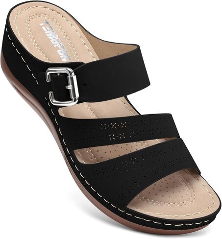 TEMOFON Wedge Sandals for Women Comfortable: Slip On Sandals Women Dressy Summer Flat Sandals Size 5-11 in Saudi Arabia