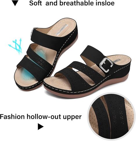 TEMOFON Wedge Sandals for Women Comfortable: Slip On Sandals Women Dressy Summer Flat Sandals Size 5-11 in Saudi Arabia