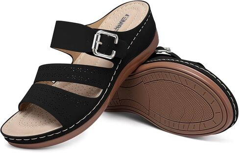TEMOFON Wedge Sandals for Women Comfortable: Slip On Sandals Women Dressy Summer Flat Sandals Size 5-11 in Saudi Arabia
