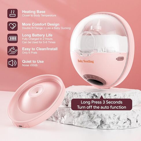 Heated Base Hands Free Breast Pump, Wearable Breastfeeding Pump of Baby Heated Dustproof Base, Automatic Voice Prompts, LED Display with 4 Modes &12 Levels, Memory Function-24 mm, 2 Pack Pink in Saudi Arabia