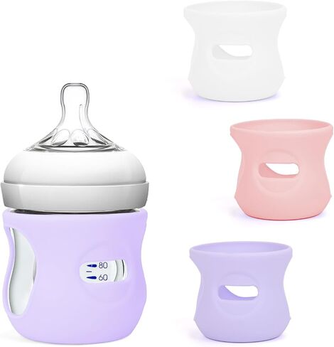 Silicone Sleeves for Avent Natural Glass Baby Bottles, BPA Free, Anti Breakage Baby Bottle Holder (Purple + White + Pink, 4 Ounce) in Kuwait