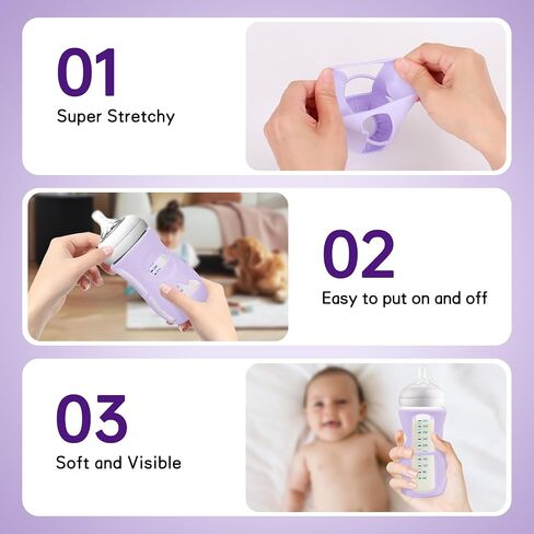 Silicone Sleeves for Avent Natural Glass Baby Bottles, BPA Free, Anti Breakage Baby Bottle Holder (Purple + White + Pink, 4 Ounce) in Kuwait