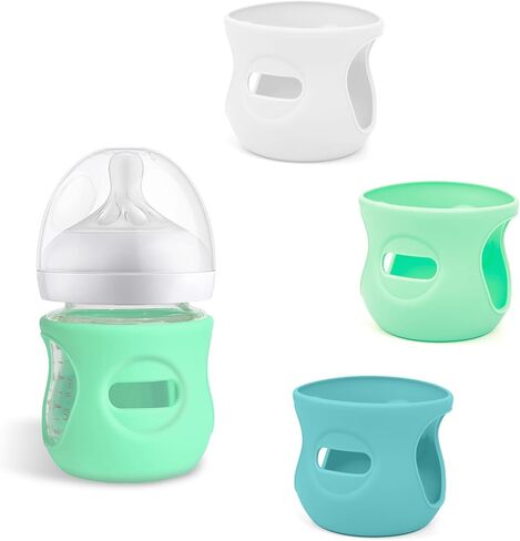 Silicone Sleeves for Avent Natural Glass Baby Bottles, BPA Free, Anti Breakage Baby Bottle Holder (Purple + White + Pink, 4 Ounce) in Kuwait
