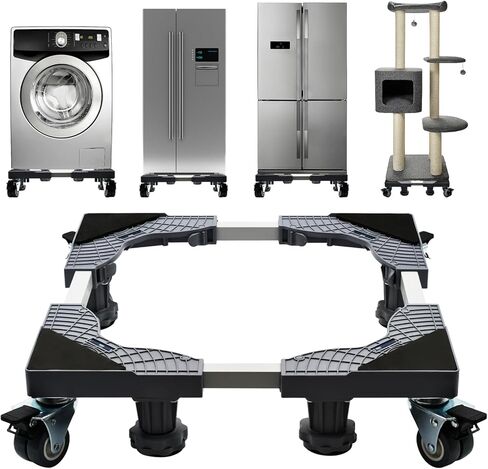 Fridge Stand Mobile Base with 4 Locking Wheels and 4 Strong Feet, Adjustable Furniture Dolly for Washer Dryer Washing Machine Stand Pedestal, Refrigerator (Grey, Large) in Saudi Arabia