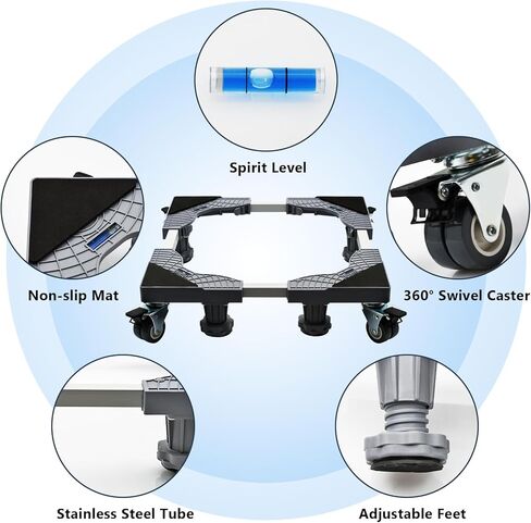 Fridge Stand Mobile Base with 4 Locking Wheels and 4 Strong Feet, Adjustable Furniture Dolly for Washer Dryer Washing Machine Stand Pedestal, Refrigerator (Grey, Large) in Saudi Arabia