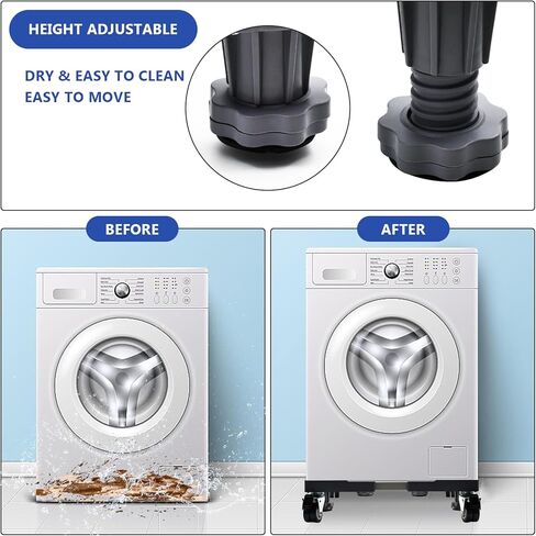 Fridge Stand Mobile Base with 4 Locking Wheels and 4 Strong Feet, Adjustable Furniture Dolly for Washer Dryer Washing Machine Stand Pedestal, Refrigerator (Grey, Large) in Saudi Arabia