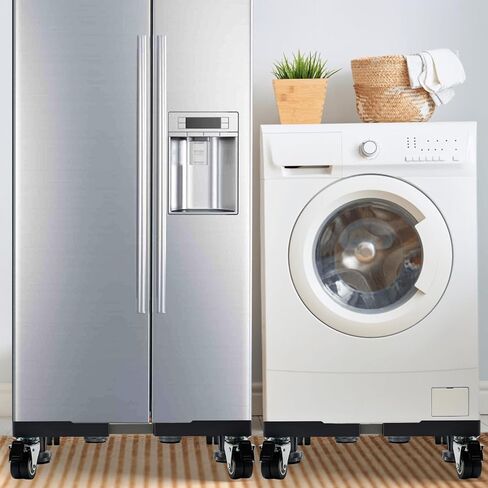Fridge Stand Mobile Base with 4 Locking Wheels and 4 Strong Feet, Adjustable Furniture Dolly for Washer Dryer Washing Machine Stand Pedestal, Refrigerator (Grey, Large) in Saudi Arabia