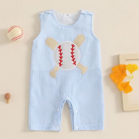 Newborn Baby Boy Girl Baseball Outfit Sleeveless Stripe Romper Overalls One Piece Jumpsuit Baby Summer Clothes in Kuwait