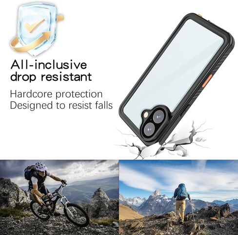 Designed for iPhone 16 Waterproof Case, [IP68 Underwater][12 FT Military Drop Proof][Built-in Screen Protector] Full Body Rugged Heavy Duty Shockproof Waterproof Phone Case Black/Clear in Saudi Arabia