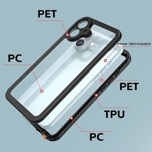Designed for iPhone 16 Waterproof Case, [IP68 Underwater][12 FT Military Drop Proof][Built-in Screen Protector] Full Body Rugged Heavy Duty Shockproof Waterproof Phone Case Black/Clear in Saudi Arabia